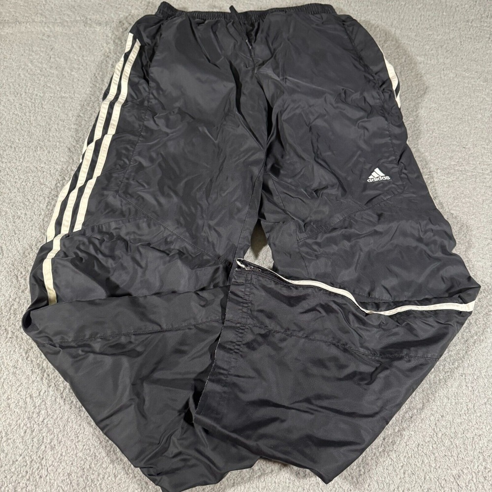 Adidas Track Pants Black Men's Size‎ Large Mens Elastic Drawstring Three Stripes